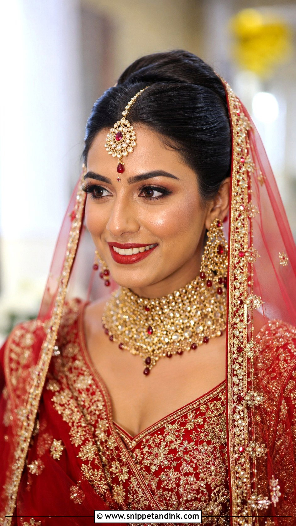Maang Tikka Bun With Veil - Snippet and Ink - 25 Indian Weddings Bridal Hair Styles