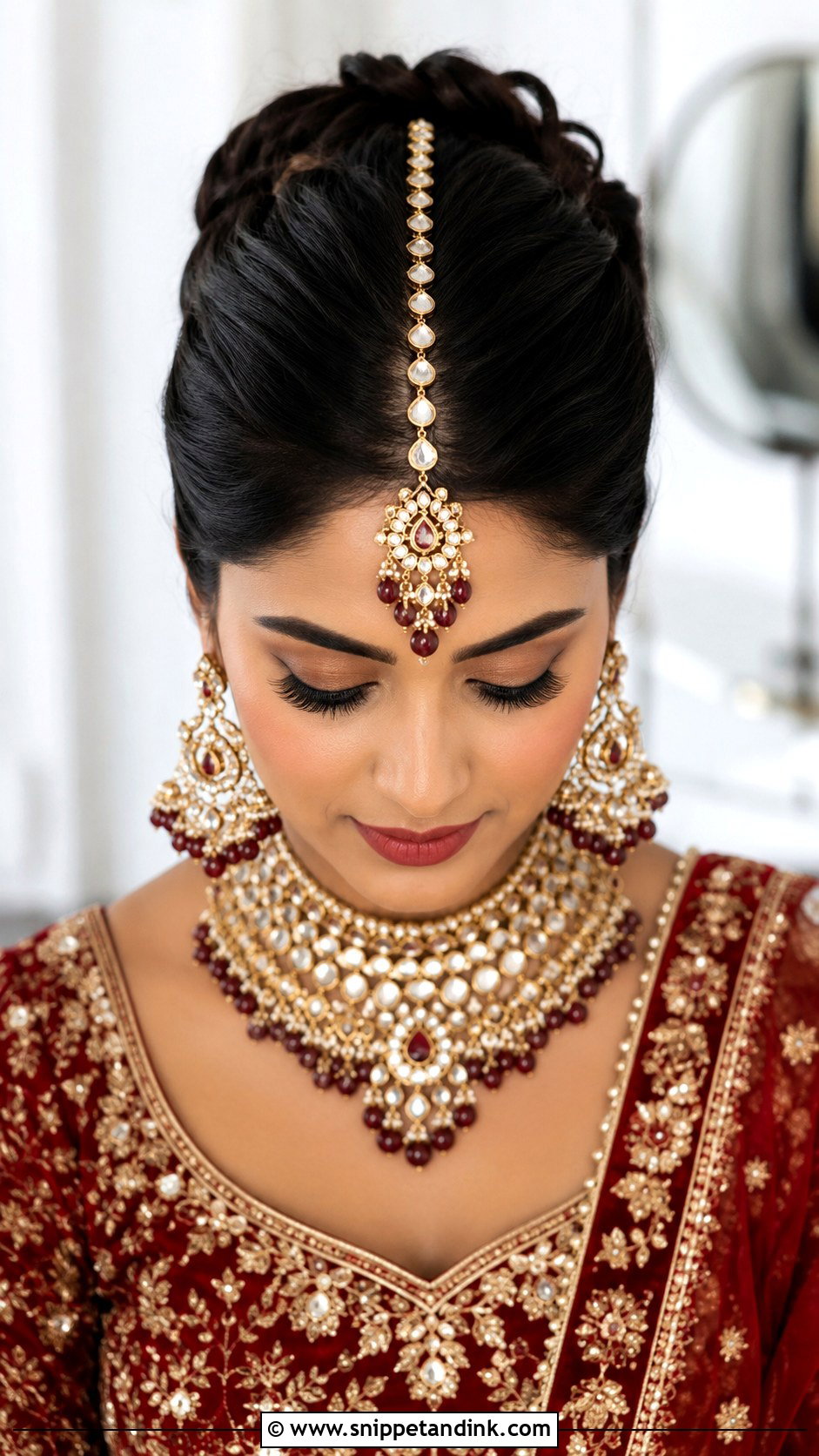 Maang Tikka Centered Bun - Snippet and Ink - 25 Indian Marriage Hairstyle Ideas