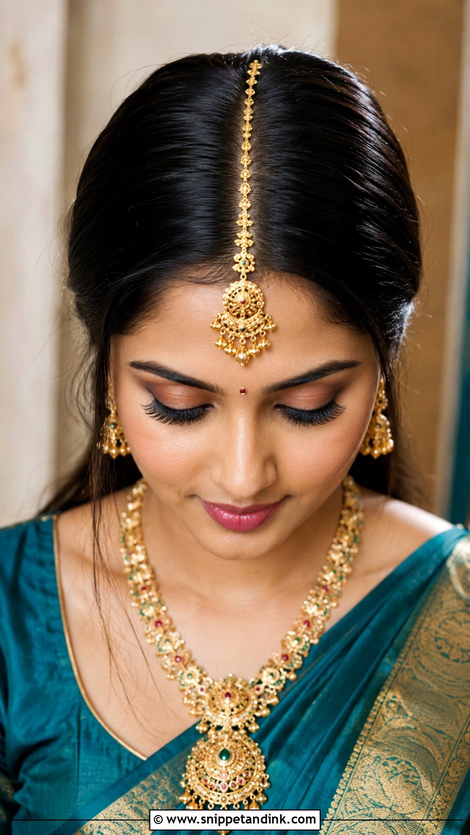 Maang Tikka Centered Open Hairstyle - Snippet and Ink - 25 Tamil Bride Hairstyle Ideas