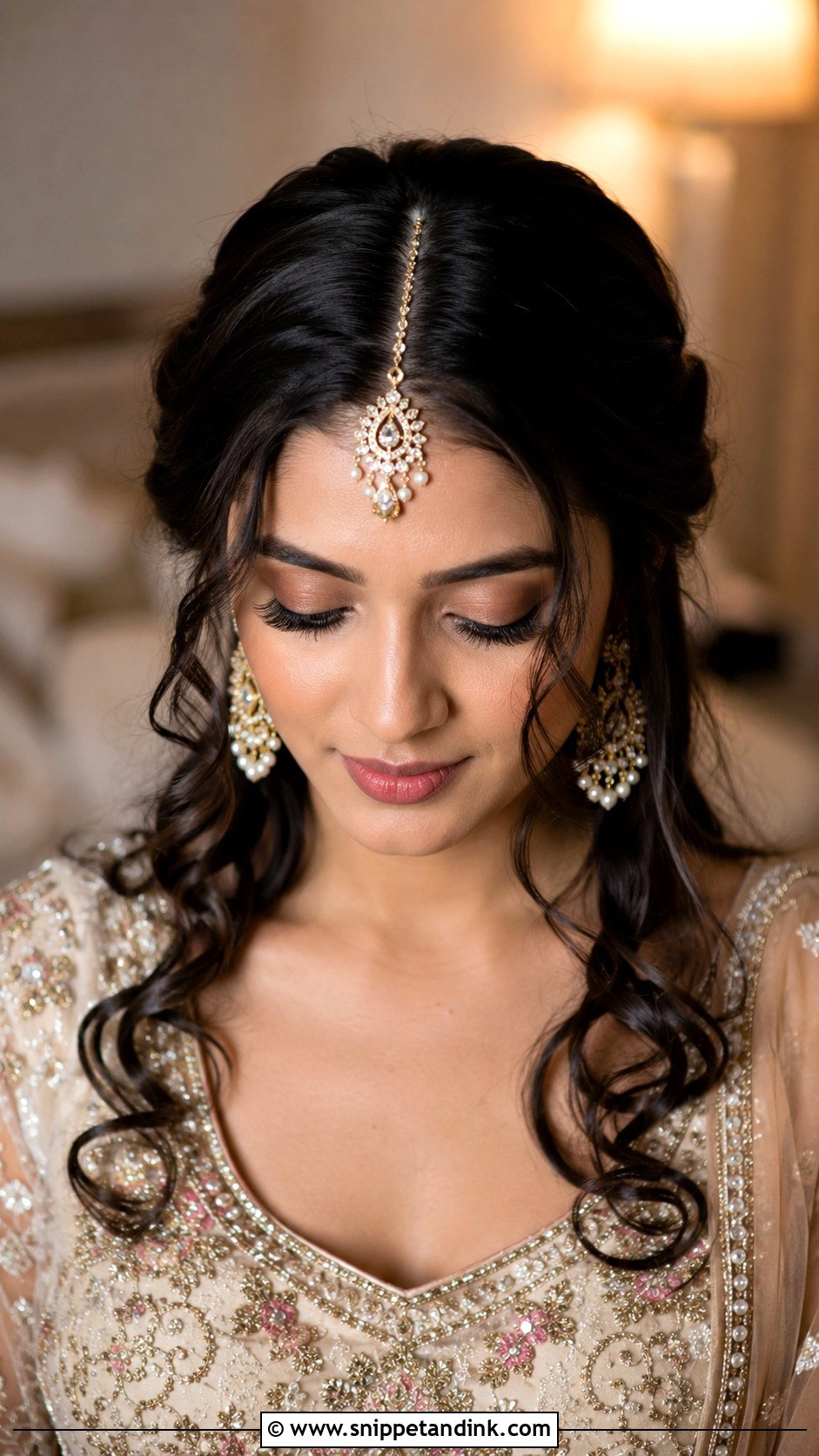 Maang Tikka Curls Hairstyle For Indian Wedding - Snippet and Ink - 20 Curls Hairstyles Indian Wedding
