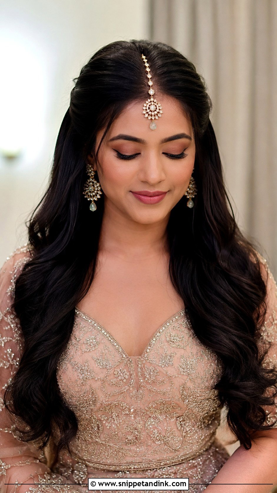 Maang Tikka Engagement Open Hairstyle - Snippet and Ink - 20 Engagement Open Hairstyles