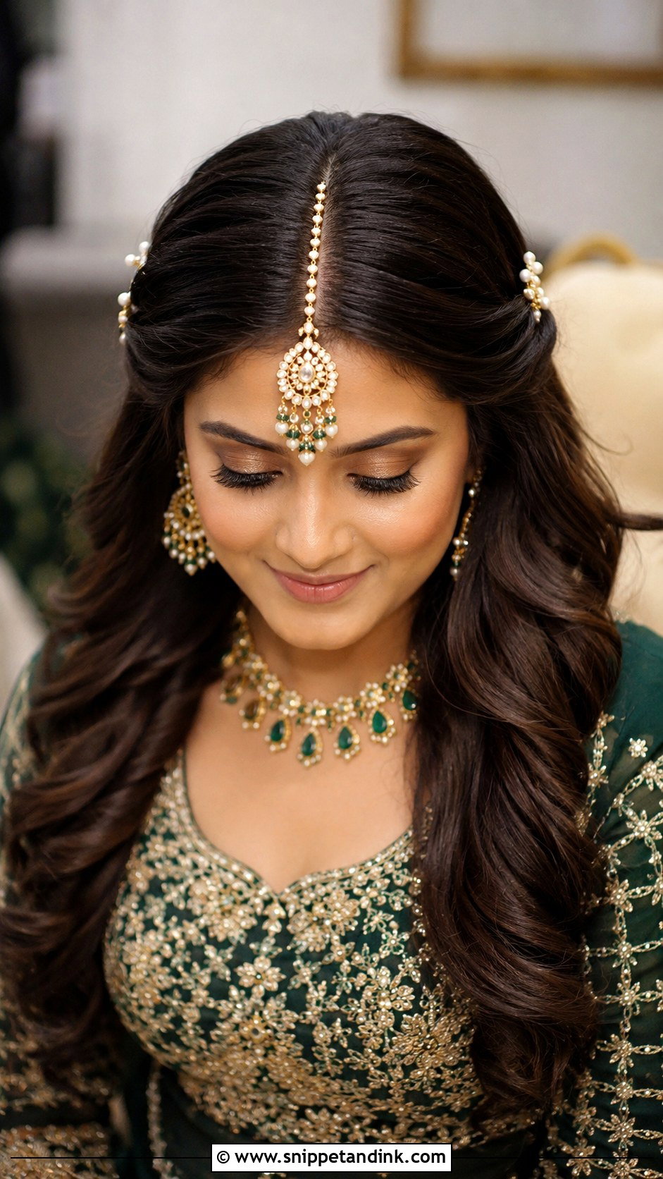 Maang Tikka Hairstyle For Mehndi Bride - Snippet and Ink - 15 Mehndi Bridal Hairstyle Ideas