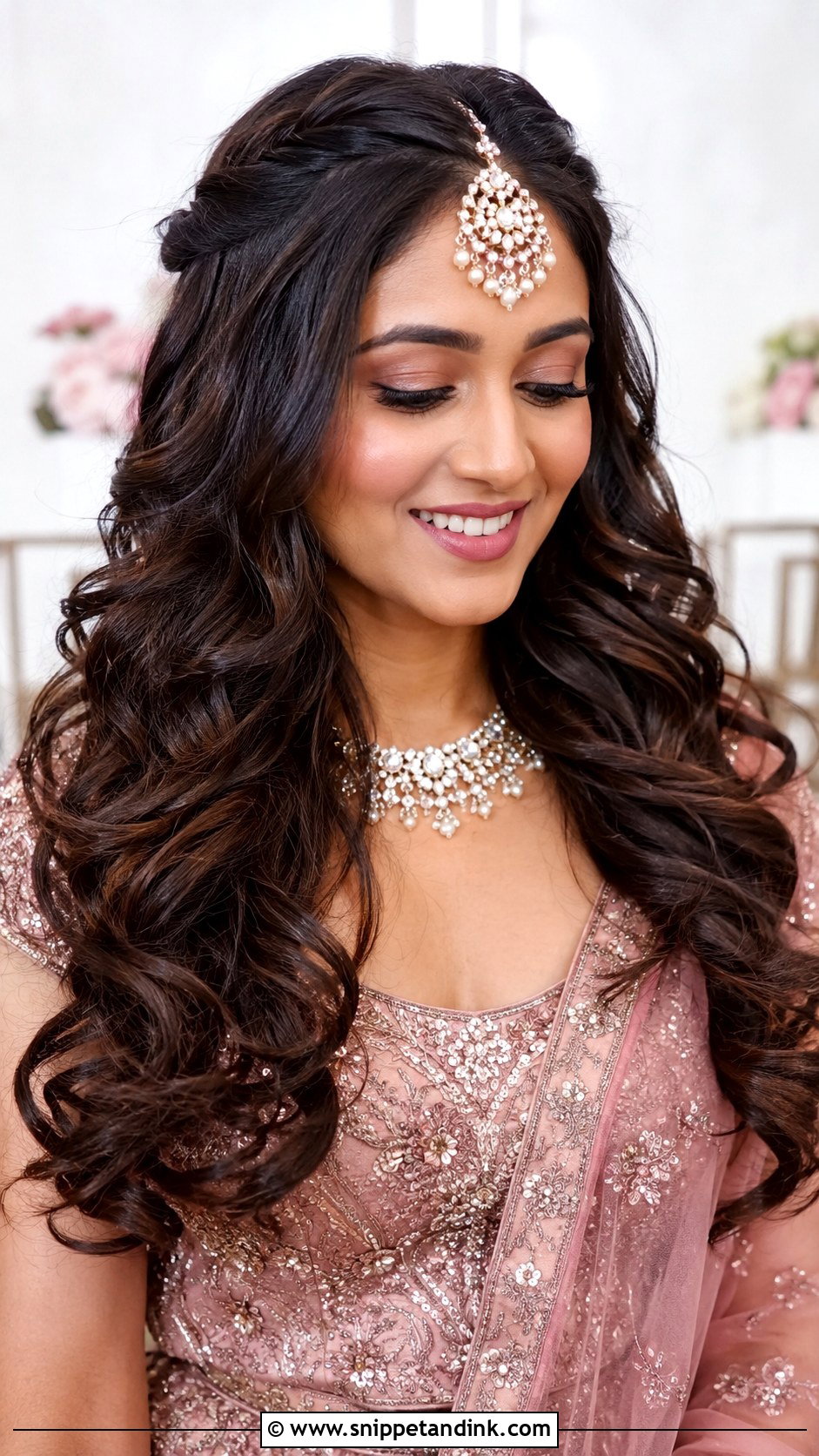 Maang Tikka Open Curls - Snippet and Ink - 30 Indian Wedding Hairstyles