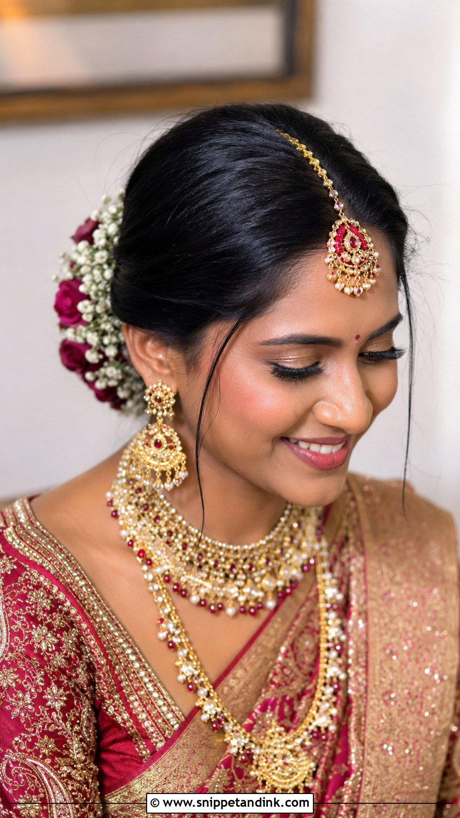 Maang Tikka With Braided Bun - Snippet and Ink - 25 Indian Braided Hairstyles for Wedding