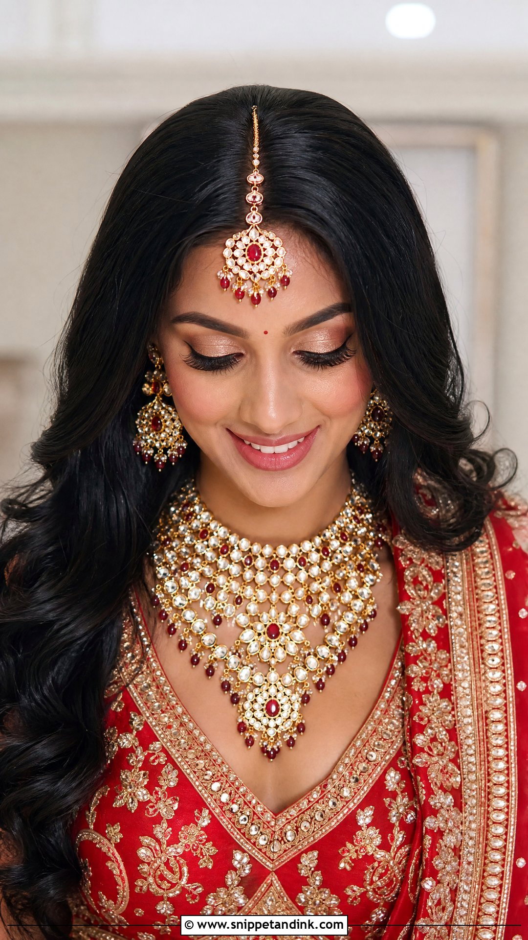 Maang Tikka With Center Part - Snippet and Ink - 20 Front Side Hairstyles for Indian Wedding
