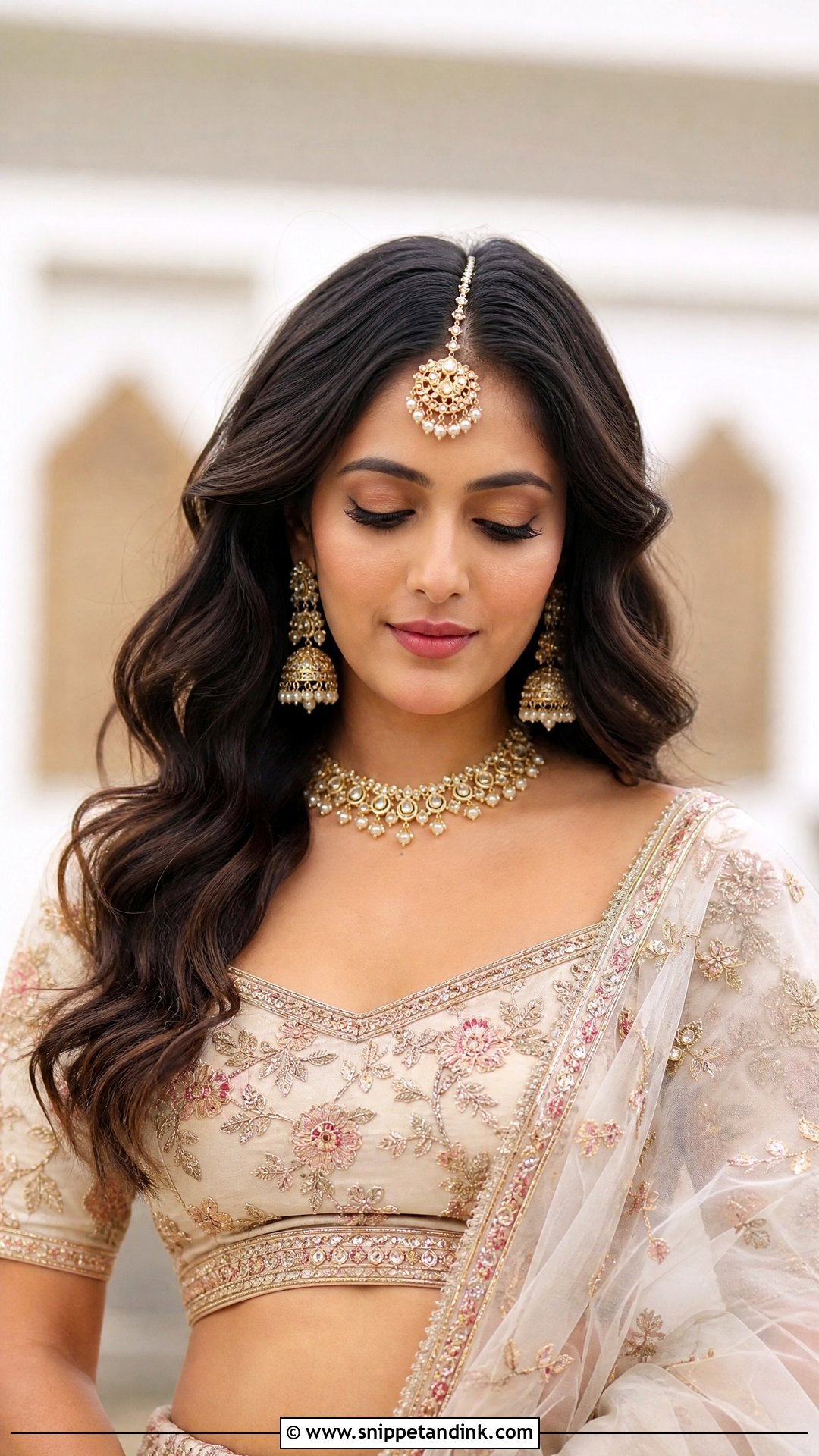 Maang Tikka With Open Waves - Snippet and Ink - 25 Indian Wedding Hairstyle Ideas
