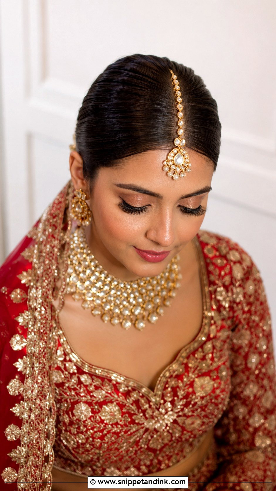 Maang Tikka With Sleek Bridal Bun - Snippet and Ink - 15 Indian Bridal Hair Accessories