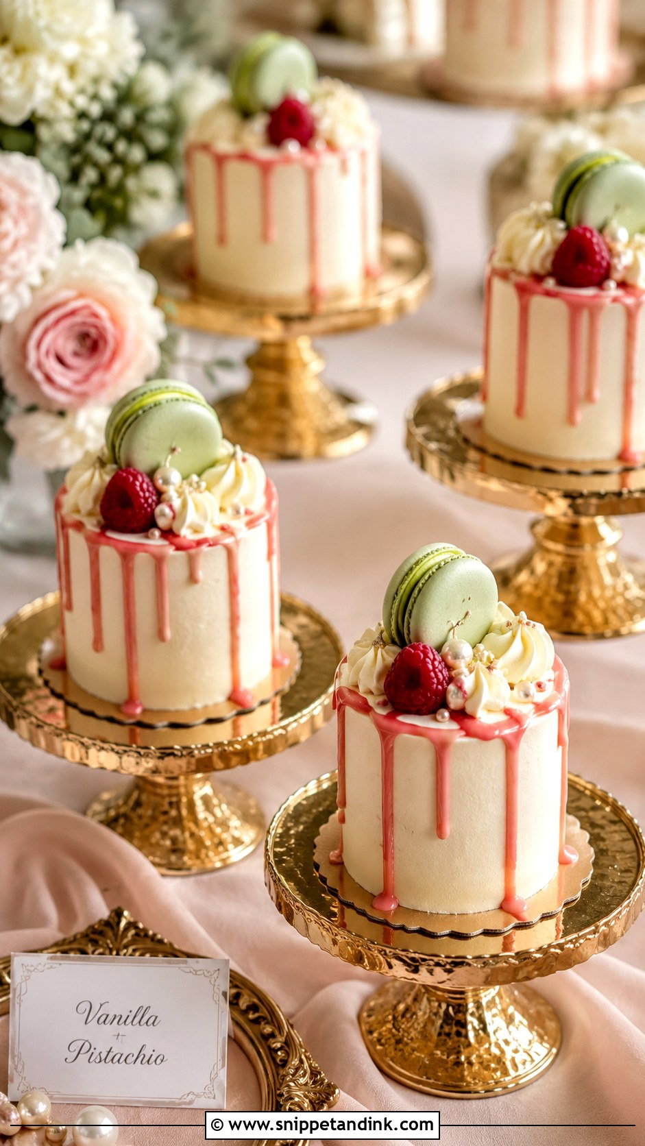 Macaron Topped Mini Cakes - Snippet and Ink - 20 Wedding Cake Souvenir Ideas
