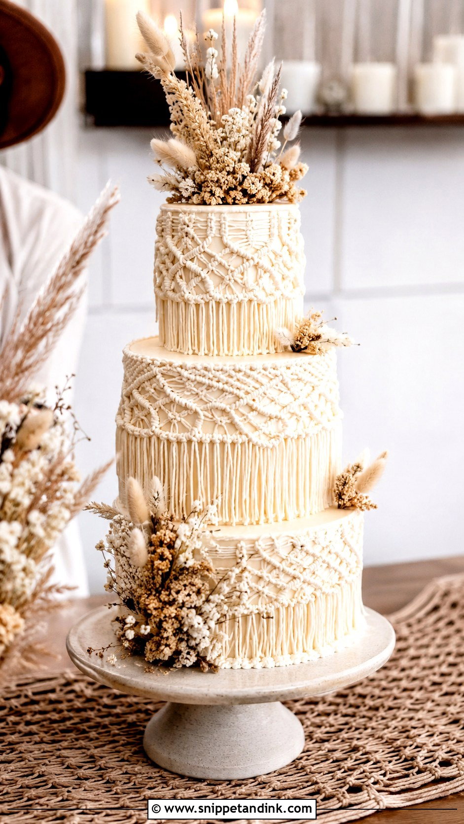 Macrame Wedding Cake - Snippet and Ink - 20 Bohemian Cake Ideas for Wedding