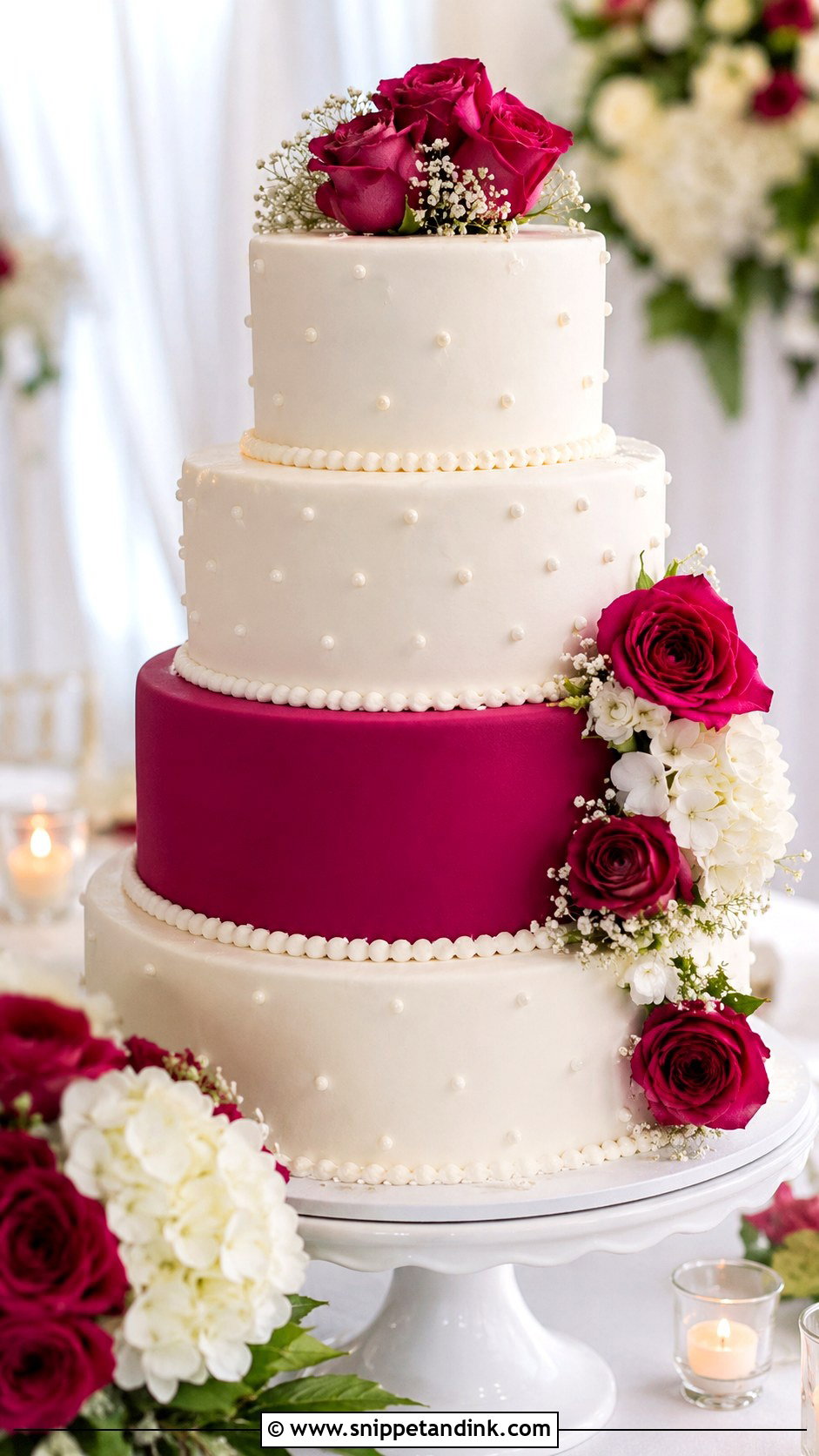 Magenta And White Wedding Cake - Snippet and Ink - 20 Magenta Wedding Cake Ideas