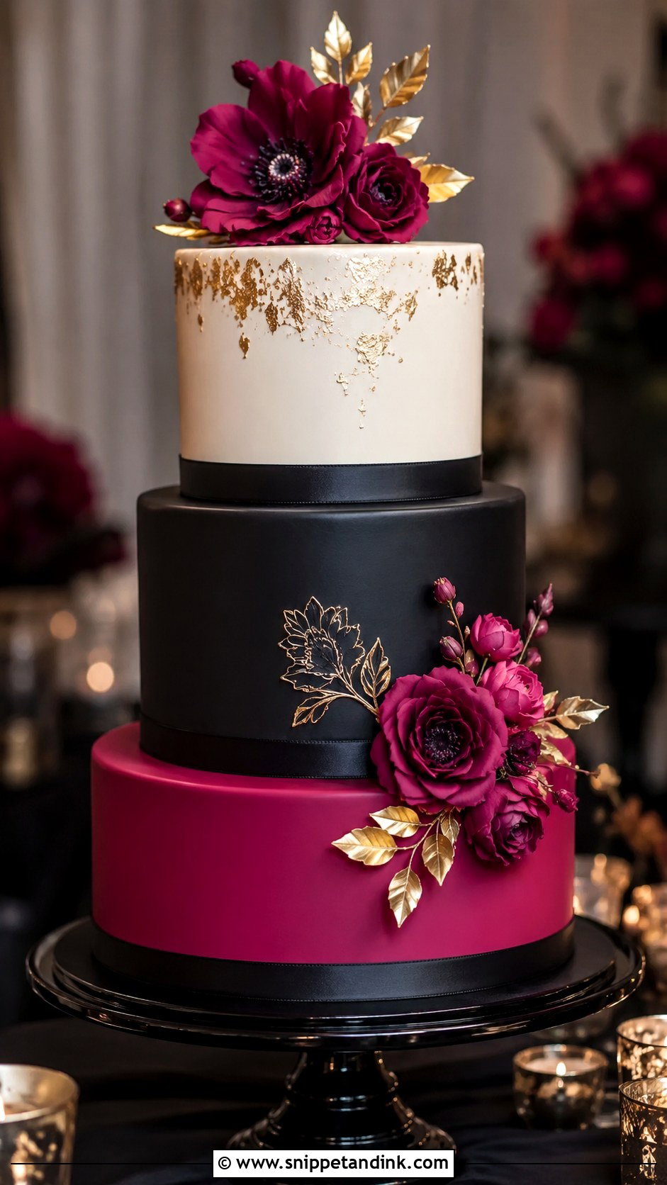 Magenta Black Wedding Cake - Snippet and Ink - 20 Magenta Wedding Cake Ideas