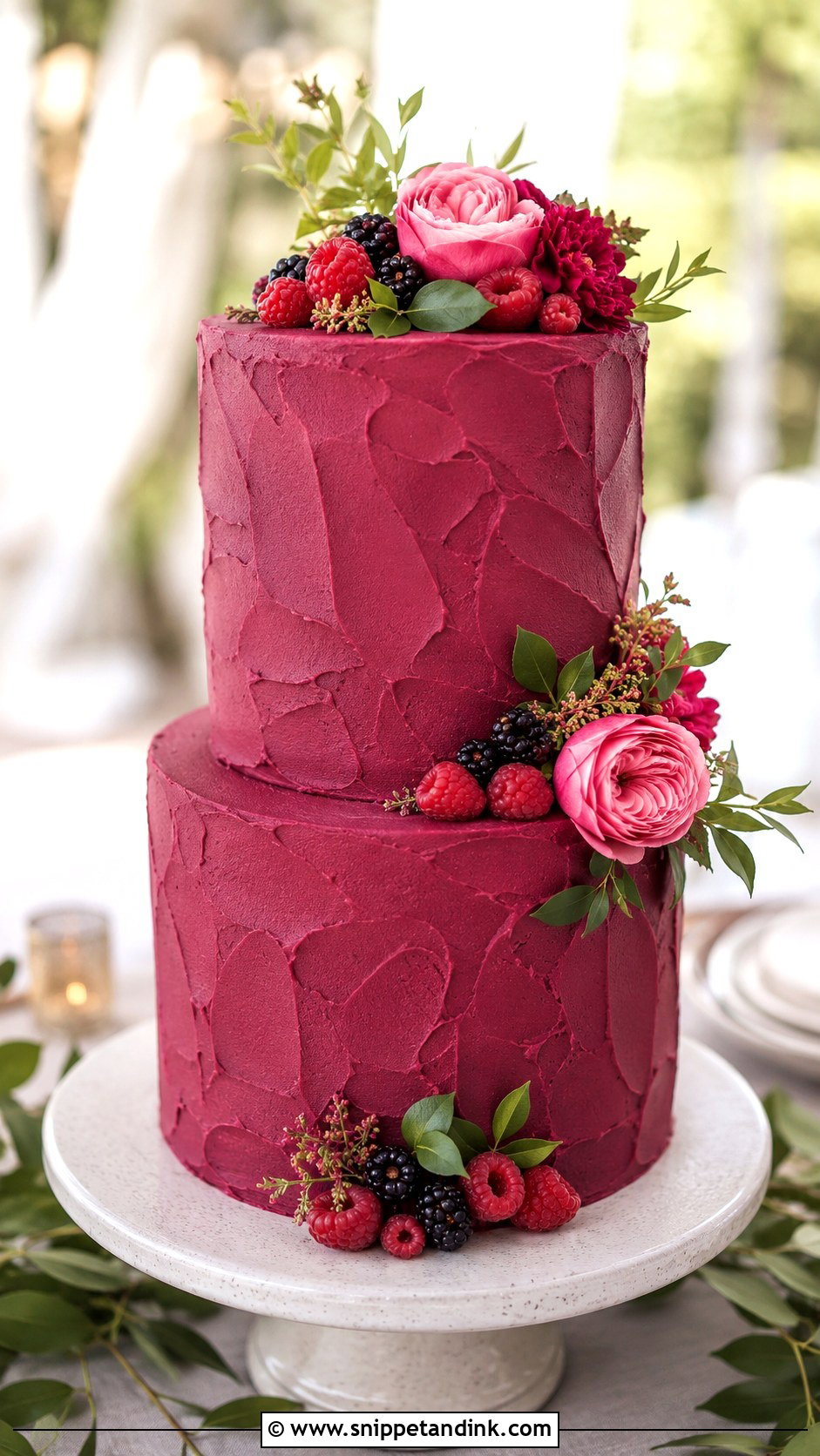 Magenta Buttercream Wedding Cake - Snippet and Ink - 20 Magenta Wedding Cake Ideas