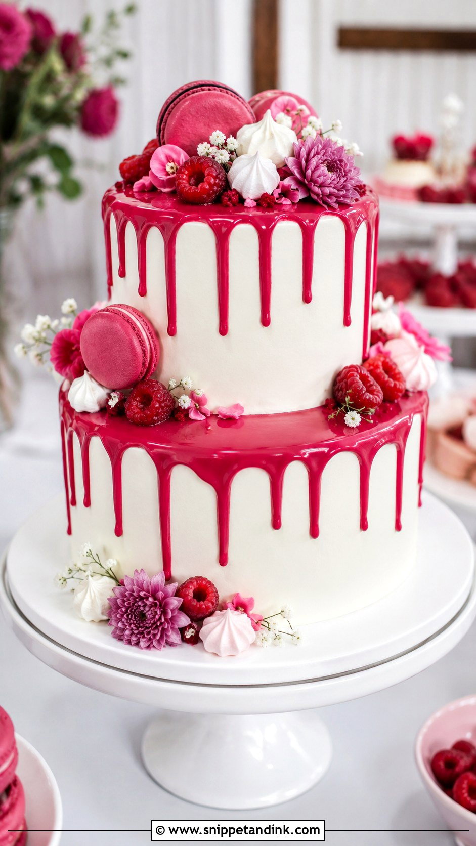 Magenta Drip Wedding Cake - Snippet and Ink - 20 Magenta Wedding Cake Ideas