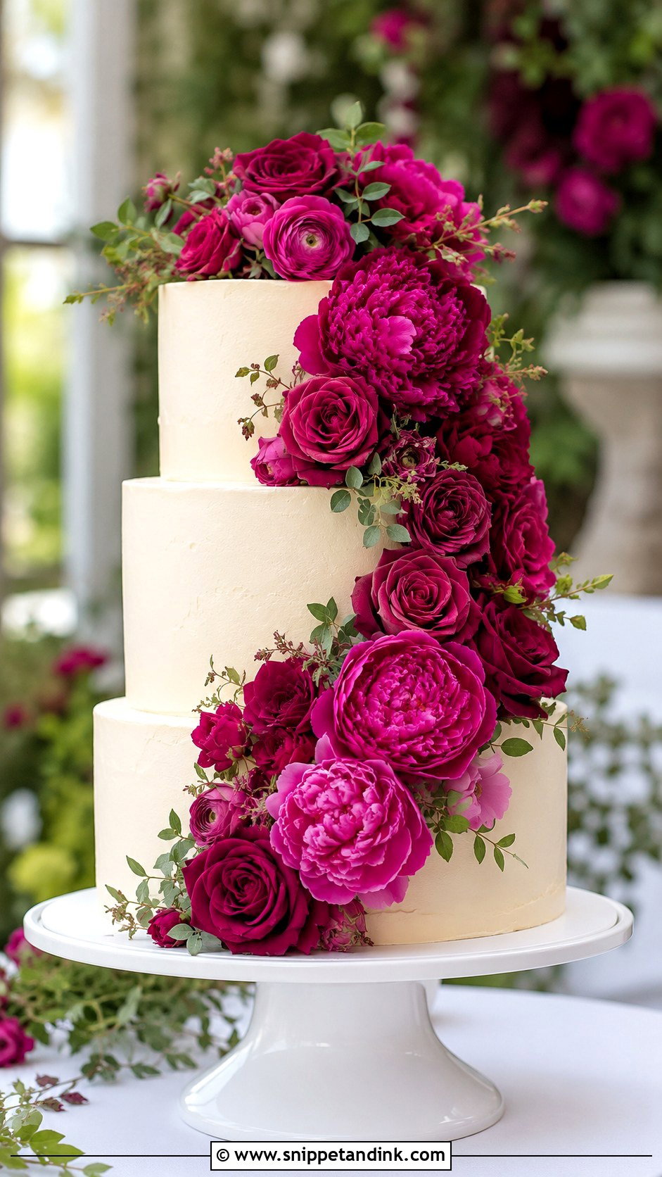 Magenta Floral Wedding Cake - Snippet and Ink - 20 Magenta Wedding Cake Ideas