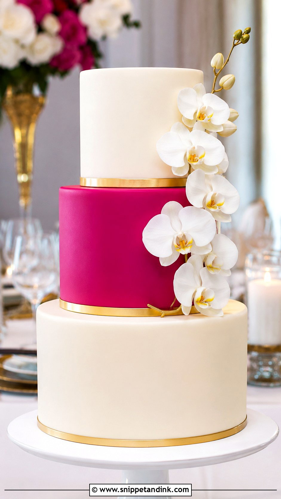 Magenta Fondant Wedding Cake - Snippet and Ink - 20 Magenta Wedding Cake Ideas