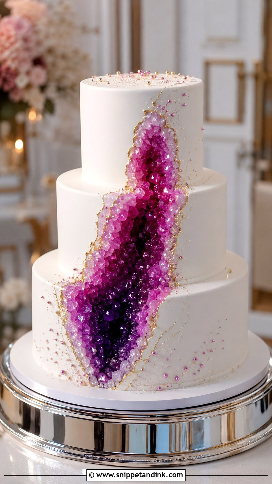 Magenta Geode Wedding Cake - Snippet and Ink - 20 Magenta Wedding Cake Ideas