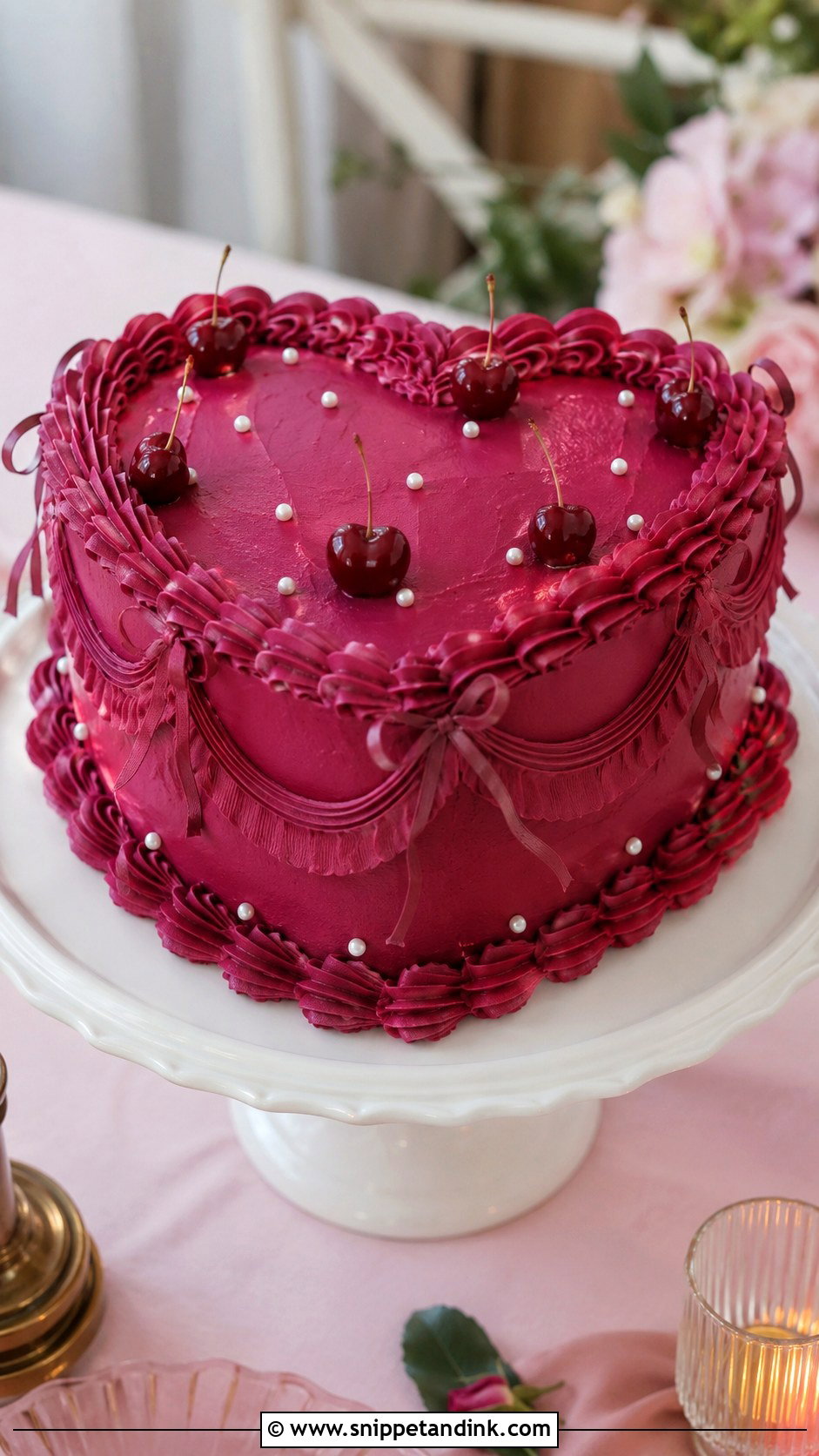 Magenta Heart Wedding Cake - Snippet and Ink - 20 Magenta Wedding Cake Ideas