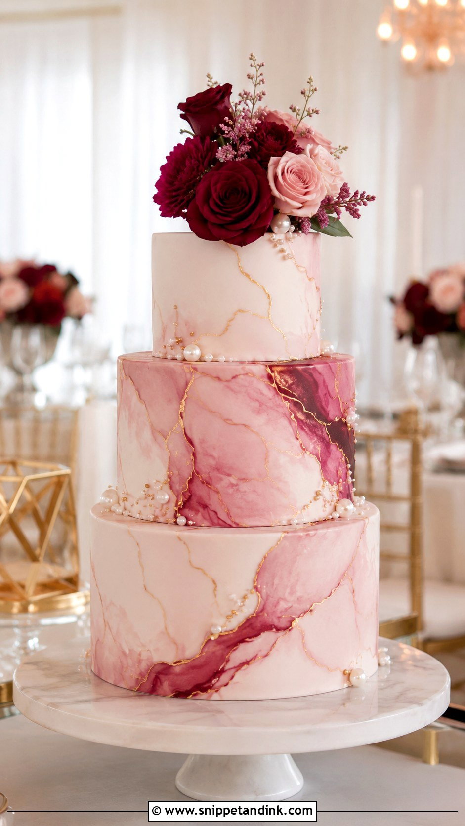 Magenta Marble Wedding Cake - Snippet and Ink - 20 Magenta Wedding Cake Ideas