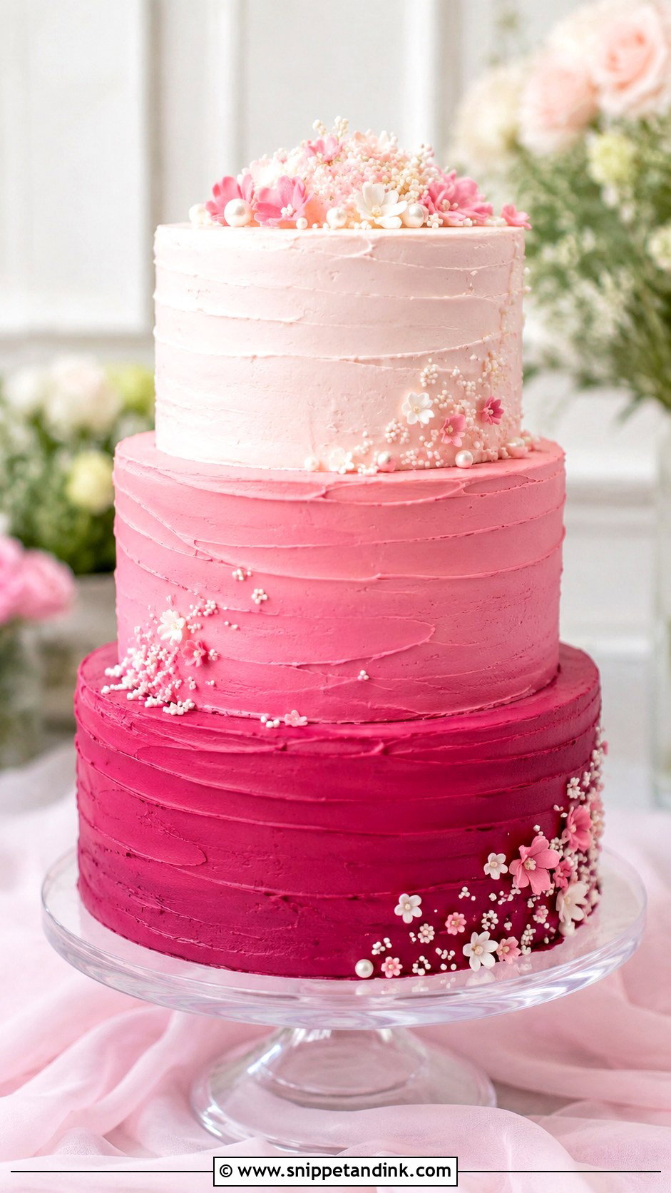 Magenta Ombre Wedding Cake - Snippet and Ink - 20 Magenta Wedding Cake Ideas
