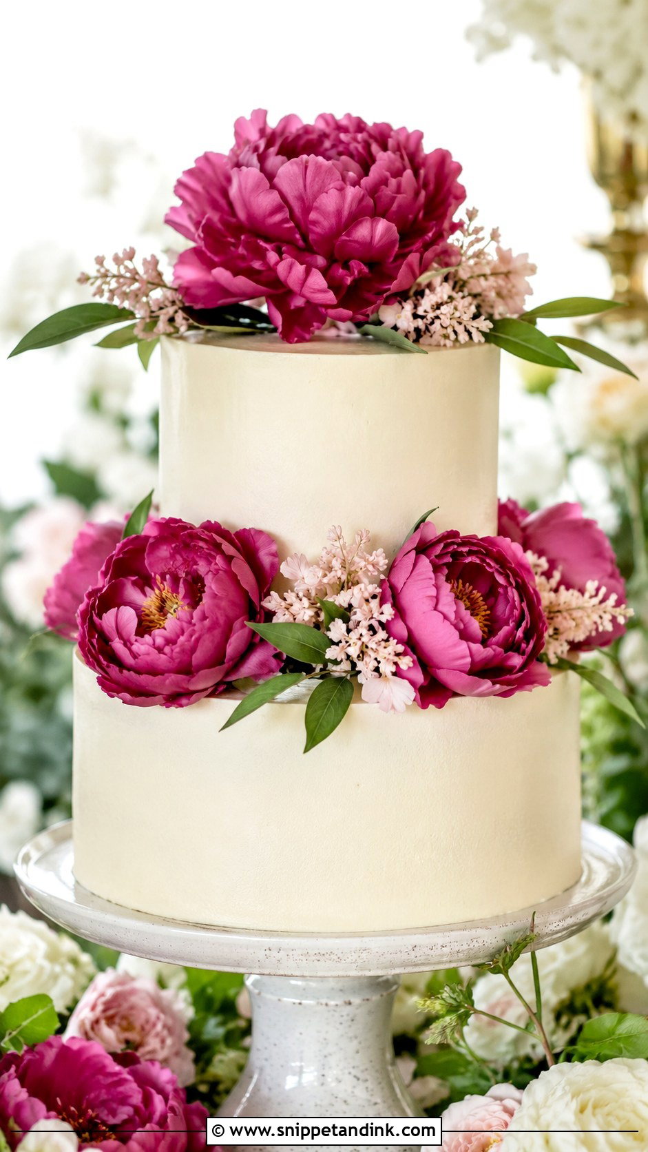 Magenta Peony Wedding Cake - Snippet and Ink - 20 Magenta Wedding Cake Ideas