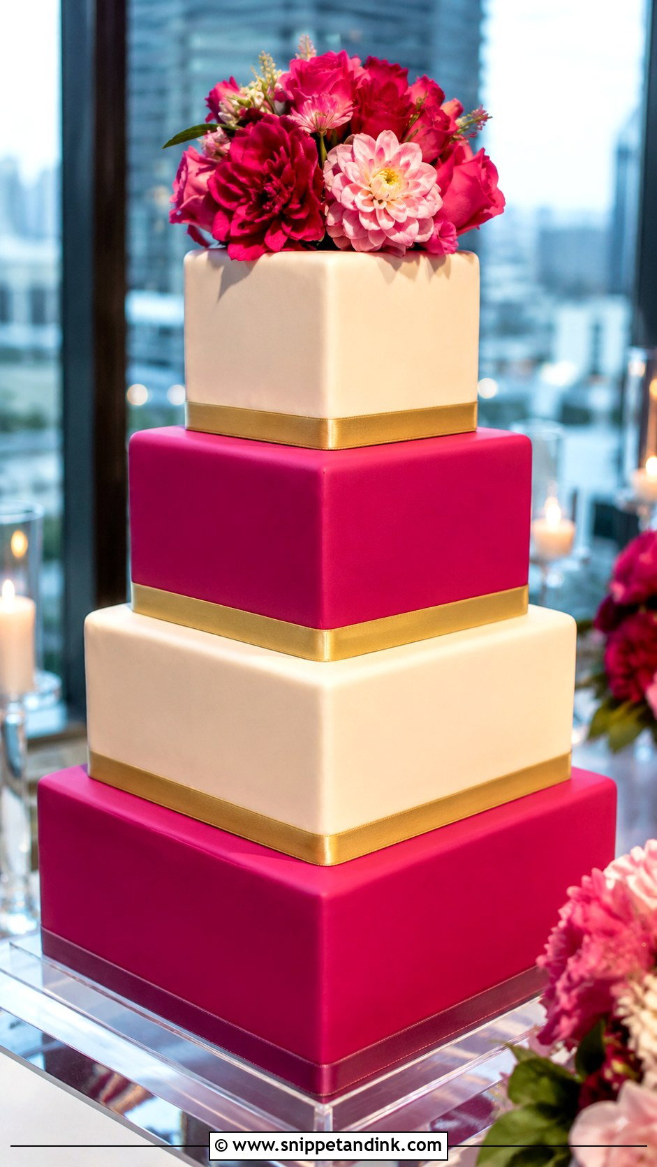 Magenta Square Wedding Cake - Snippet and Ink - 20 Magenta Wedding Cake Ideas