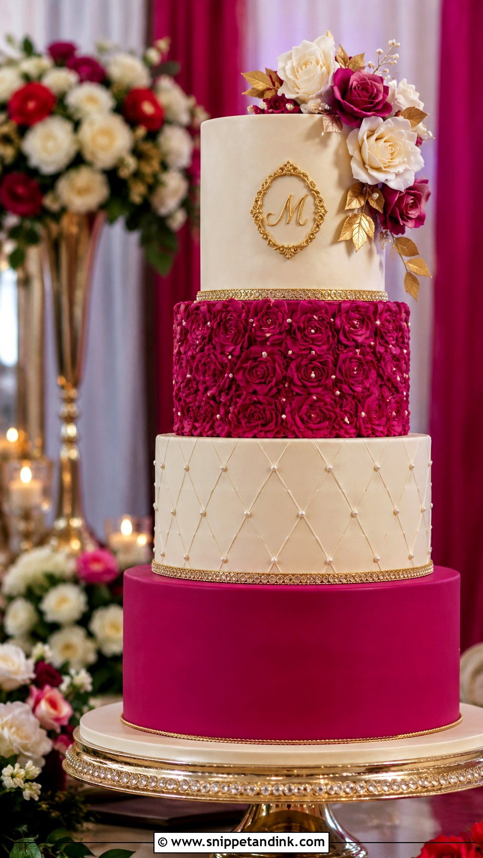 Magenta Tiered Wedding Cake - Snippet and Ink - 20 Magenta Wedding Cake Ideas