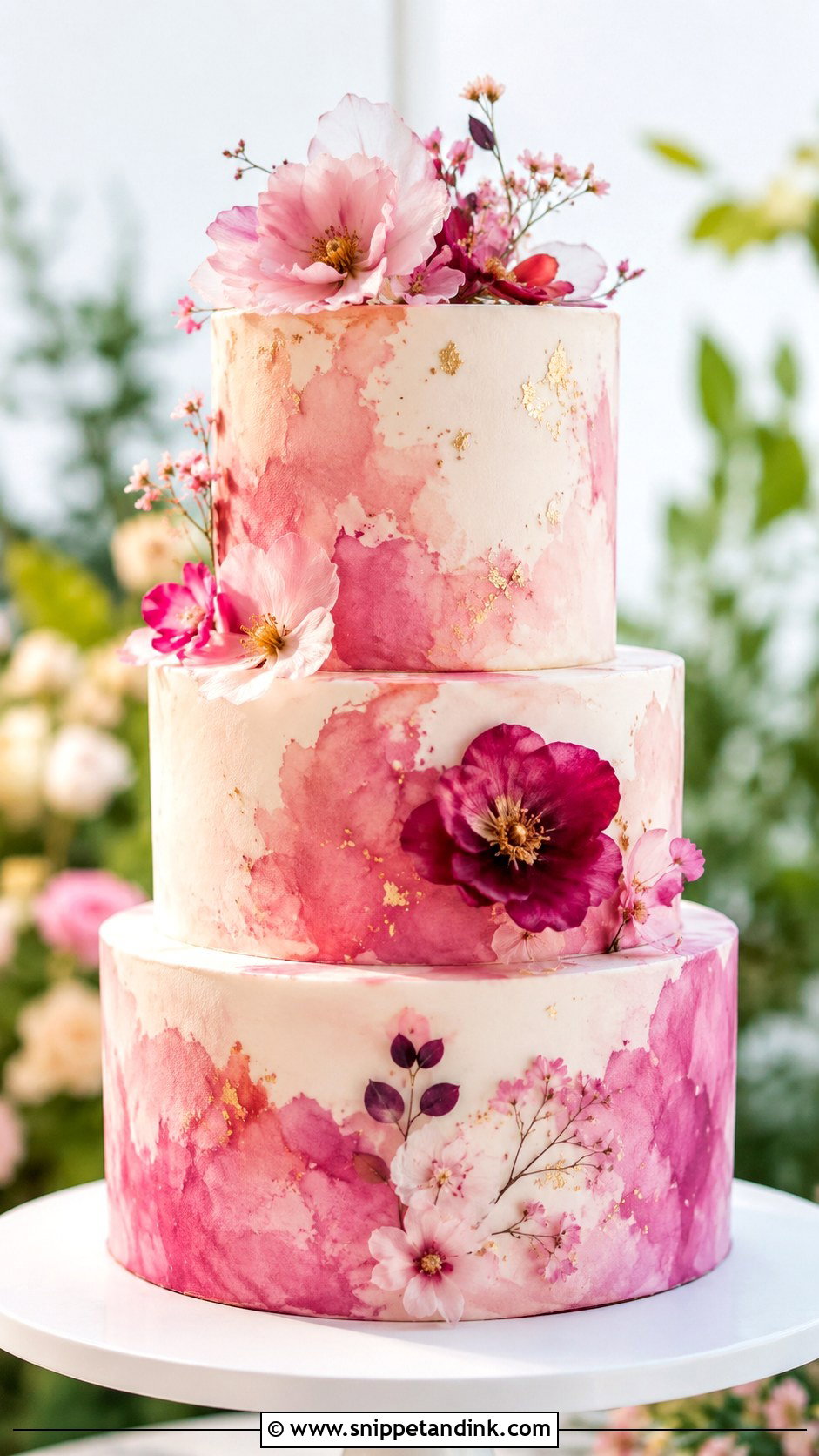 Magenta Watercolor Wedding Cake - Snippet and Ink - 20 Magenta Wedding Cake Ideas