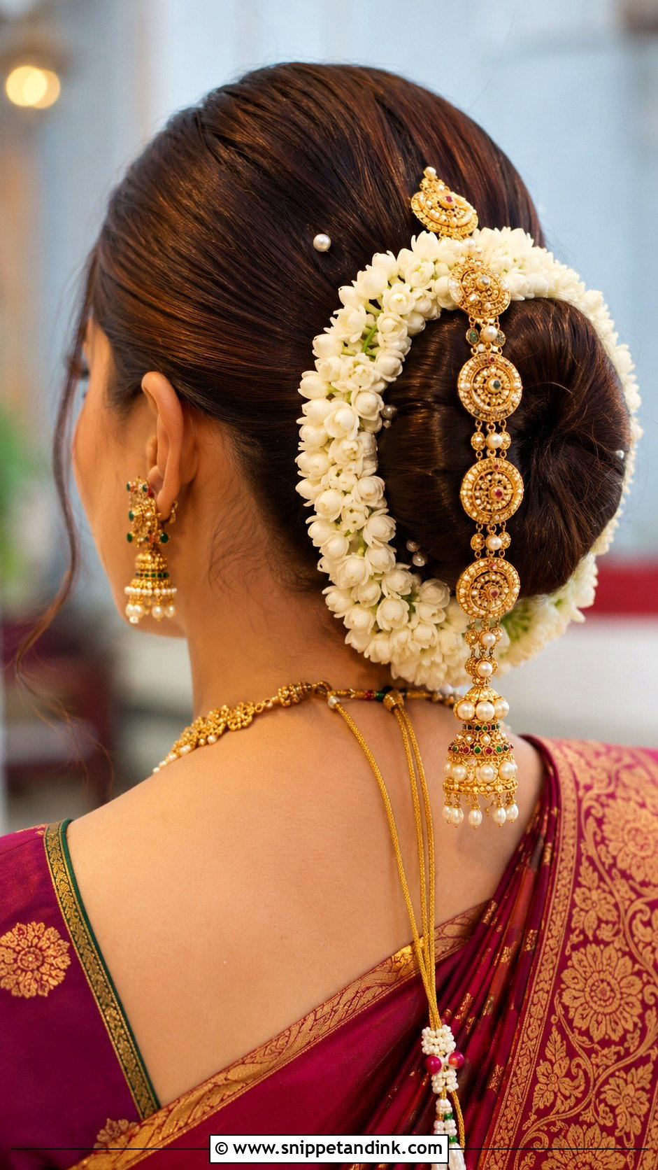 Maharashtrian Bridal Bun With Veni Phool - Snippet and Ink - 15 Maharashtrian Bridal Hairstyles