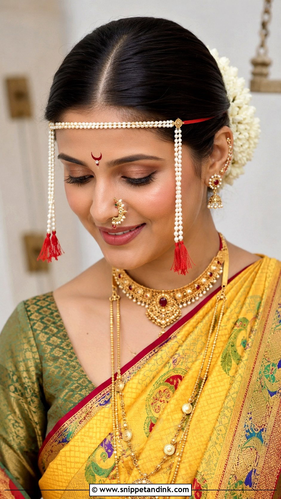 Maharashtrian Bridal Center Part Bun - Snippet and Ink - 15 Maharashtrian Bridal Hairstyles
