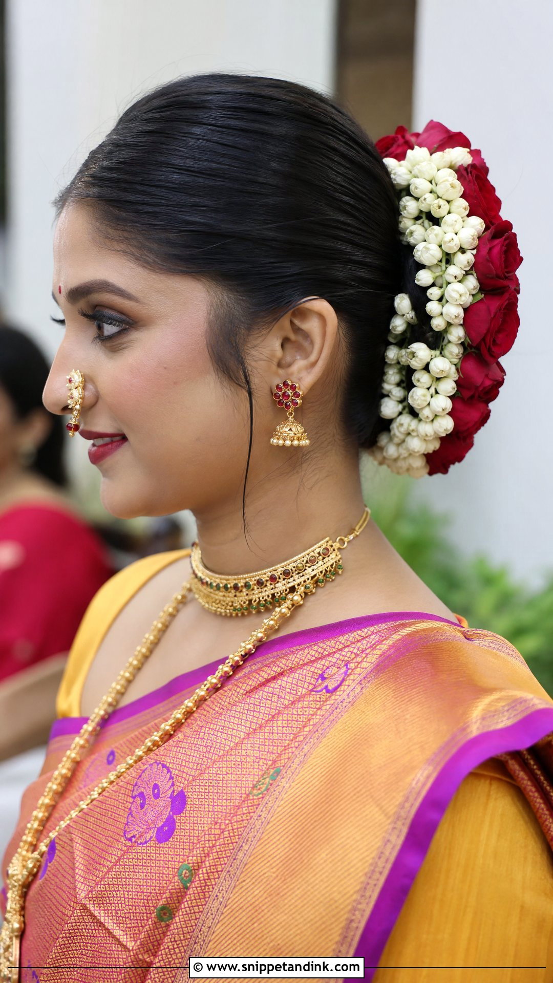 Maharashtrian Bun with Flowers - Snippet and Ink - 20 Indian Flower Bridal Bun Hairstyles