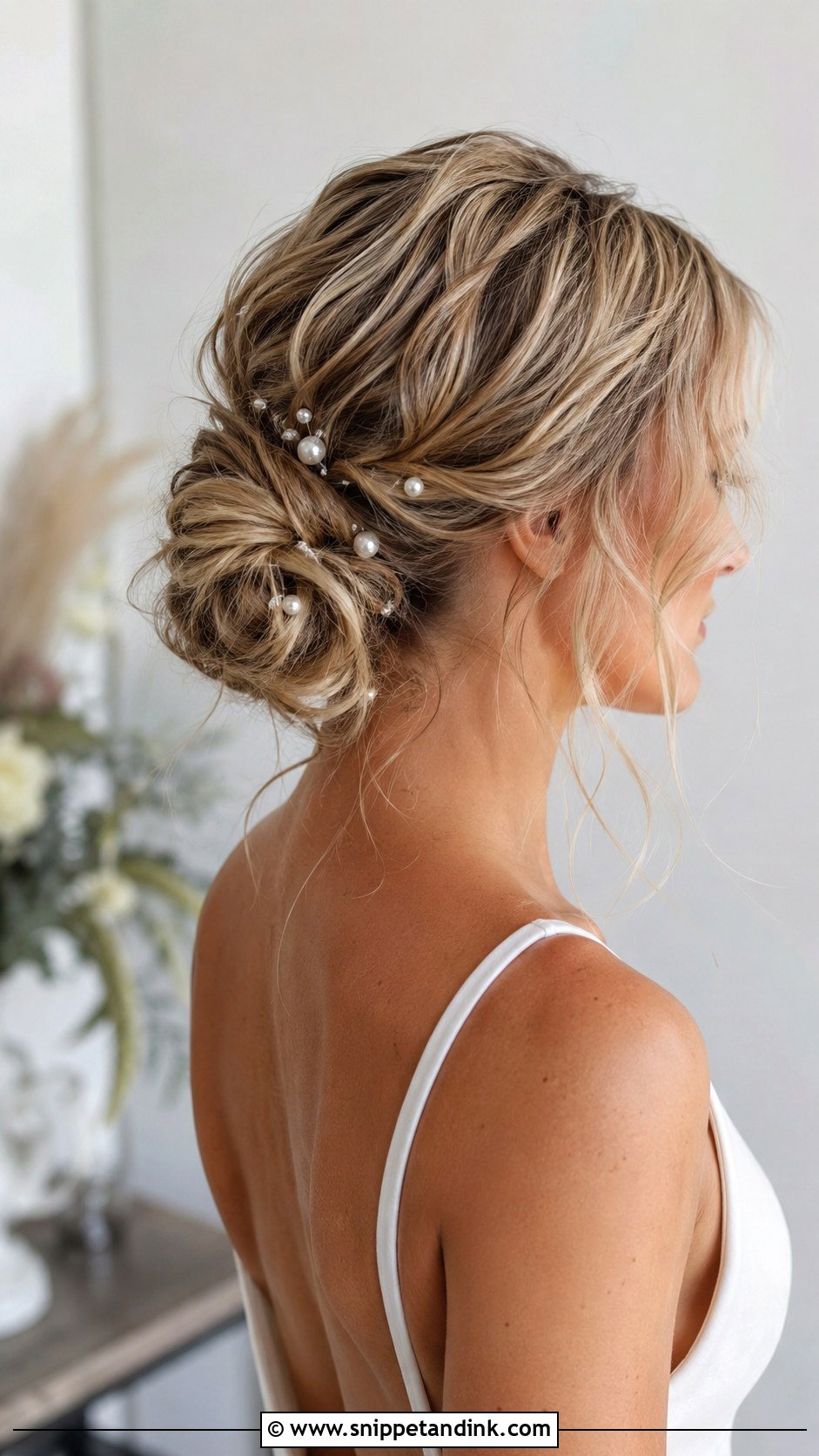 Mamma Mia Wedding Hair Low Messy Bun - Snippet and Ink - 20 Mama Mia Wedding Hair Ideas