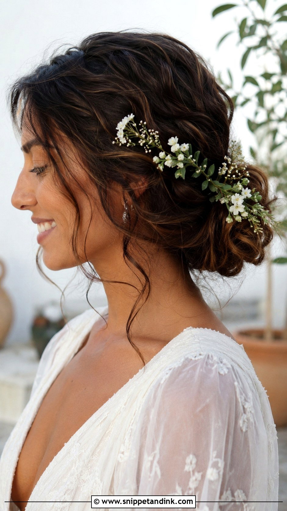 Mamma Mia Wedding Hair With Floral Bun - Snippet and Ink - 20 Mama Mia Wedding Hair Ideas