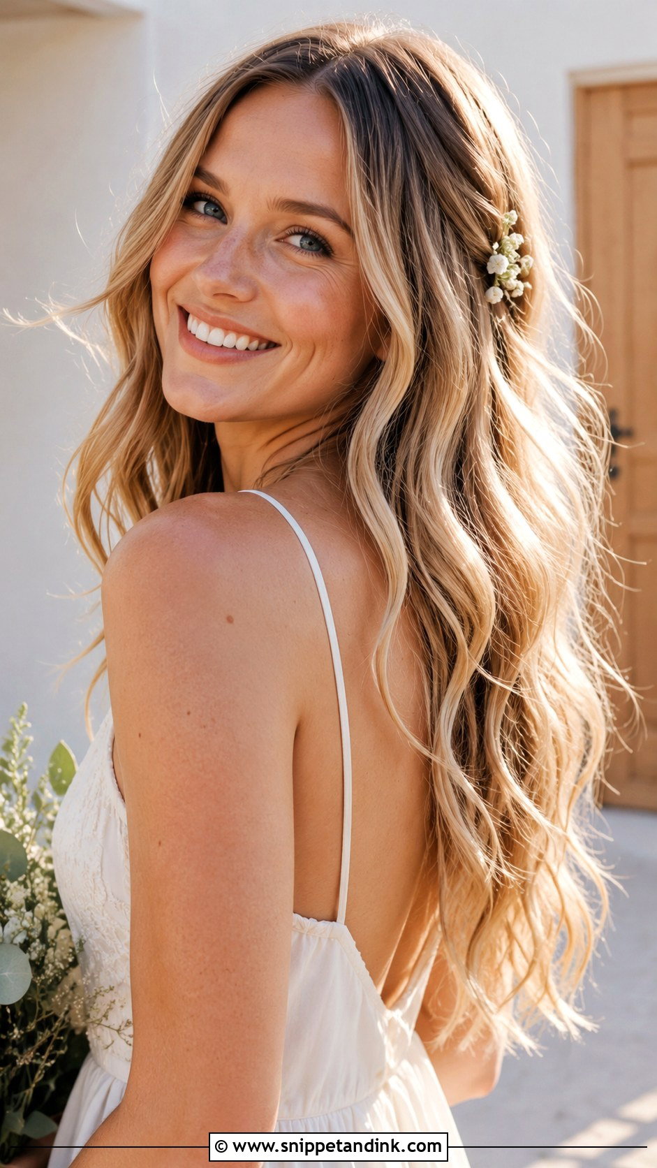 Mamma Mia Wedding Hair With Loose Beach Waves - Snippet and Ink - 20 Mama Mia Wedding Hair Ideas