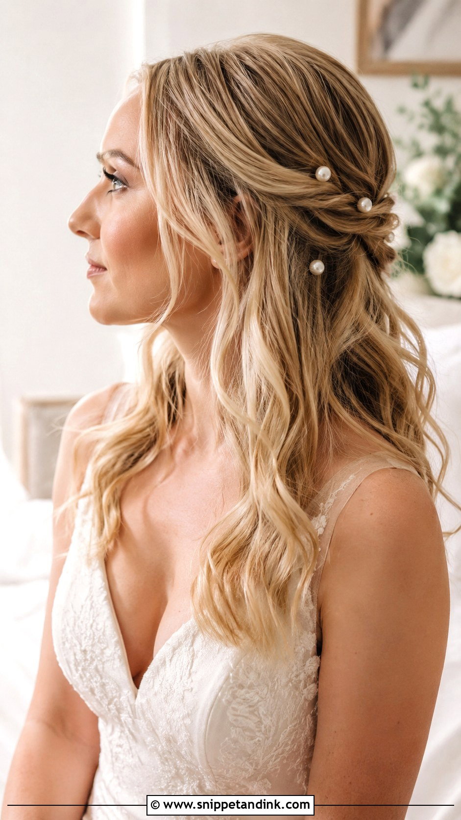 Mamma Mia Wedding Hair With Pearl Pins - Snippet and Ink - 20 Mama Mia Wedding Hair Ideas