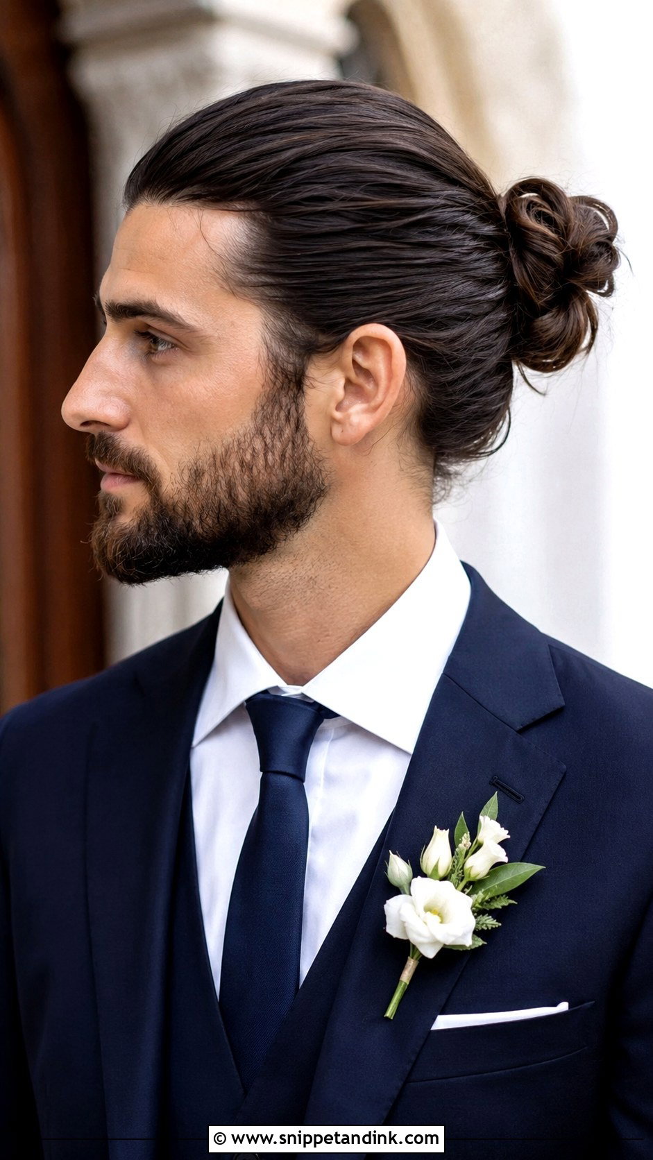 Man Bun Hairstyle for Grooms - Snippet and Ink - 25 Groom Hairstyle Men Ideas