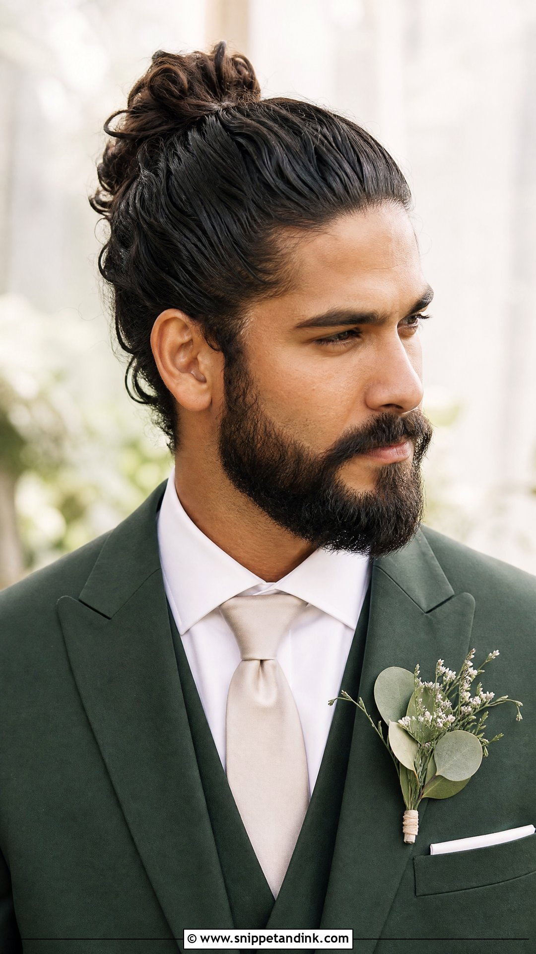 Man Bun With Beard - Snippet and Ink - 20 Groom Hairstyle Men Wedding with Beard Ideas