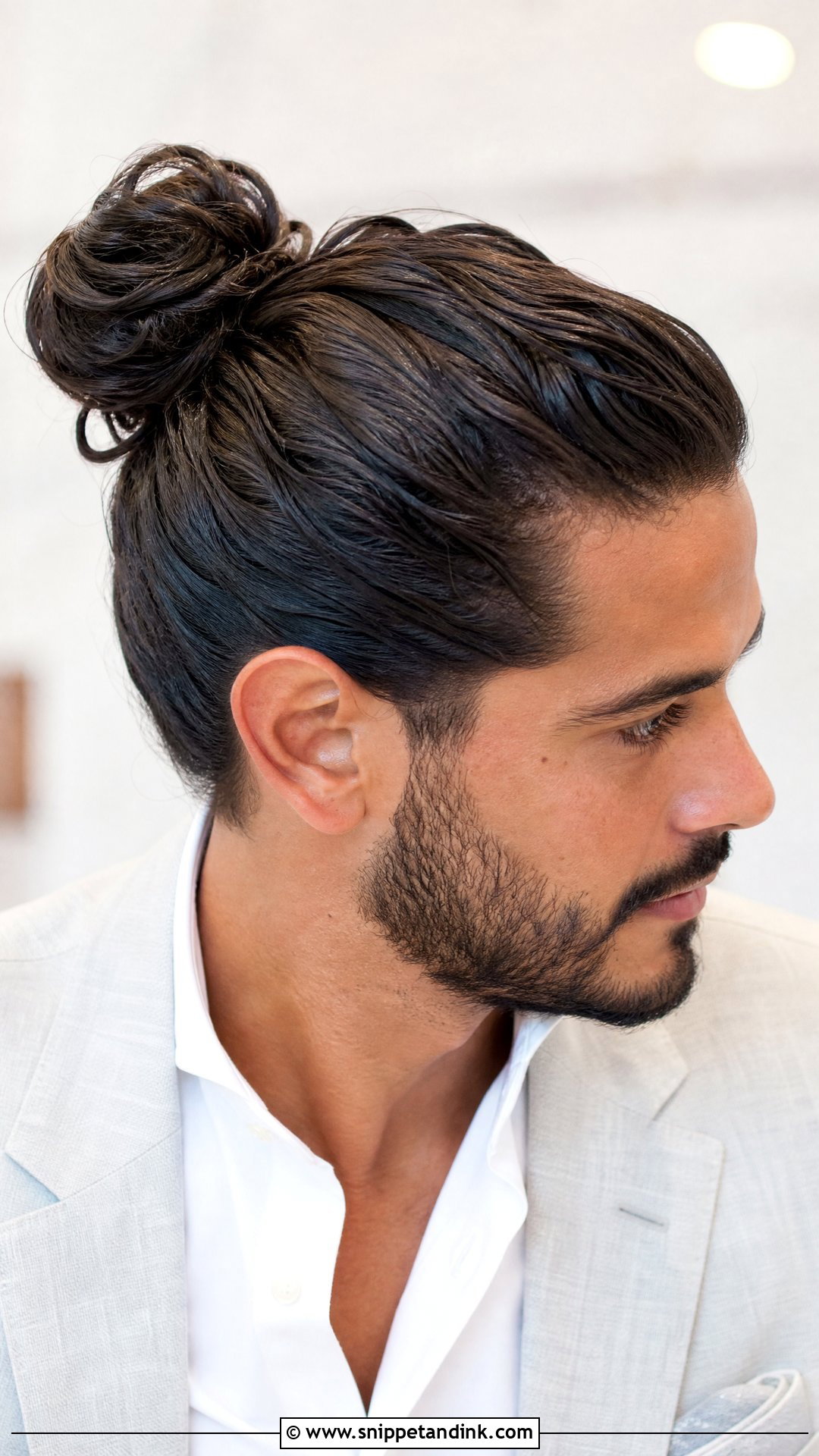 Man Bun for Long Hair Grooms - Snippet and Ink - 20 Men’s Wedding Hair Ideas