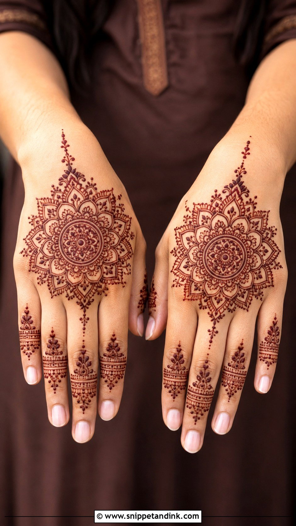 Mandala Back Hand Mehndi Design - Snippet and Ink - 30 Aesthetic Back Hand Mehndi Designs