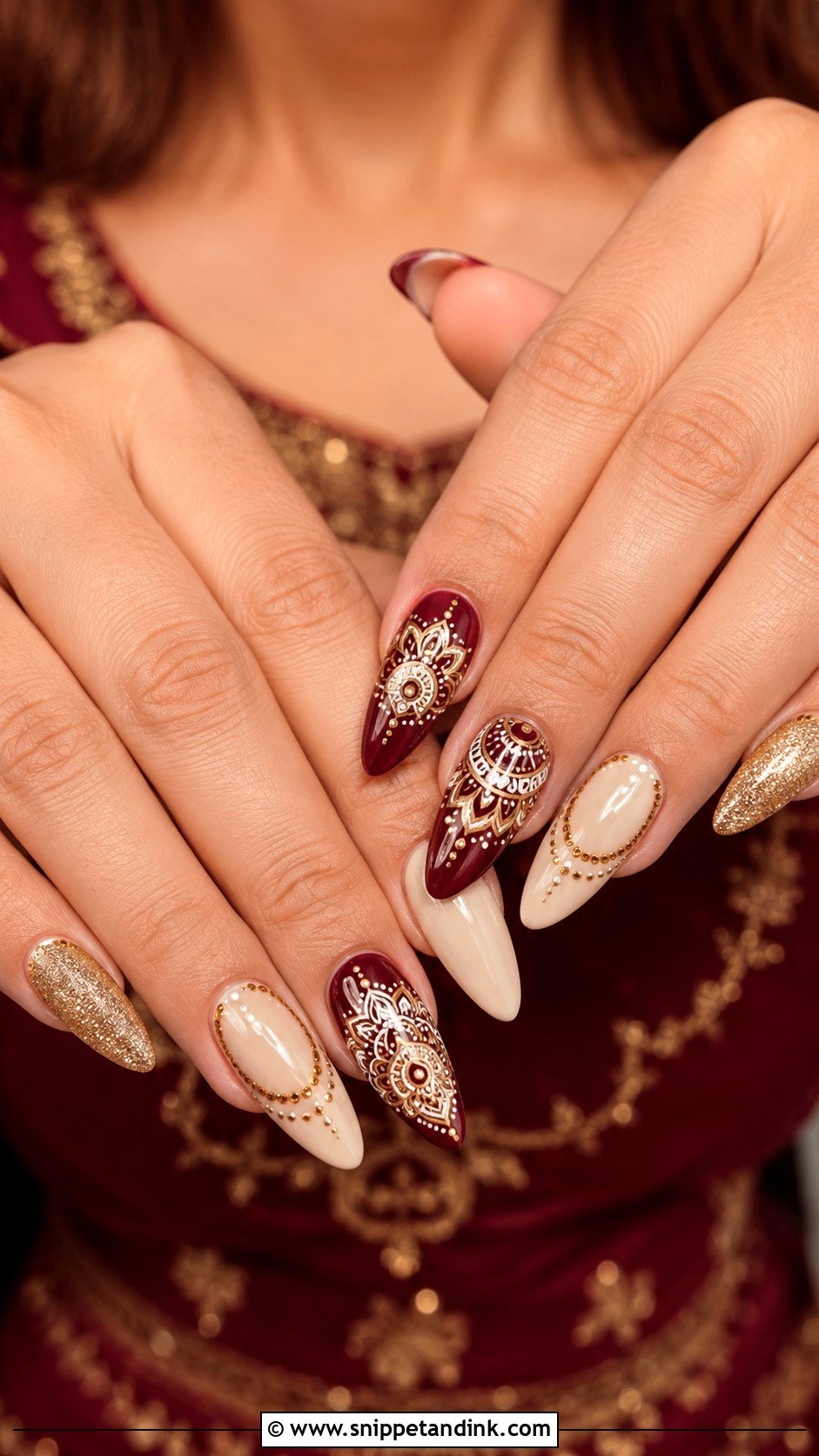 Mandala Indian Bridal Nail Extensions - Snippet and Ink - 20 Indian Bridal Nail Extension Designs