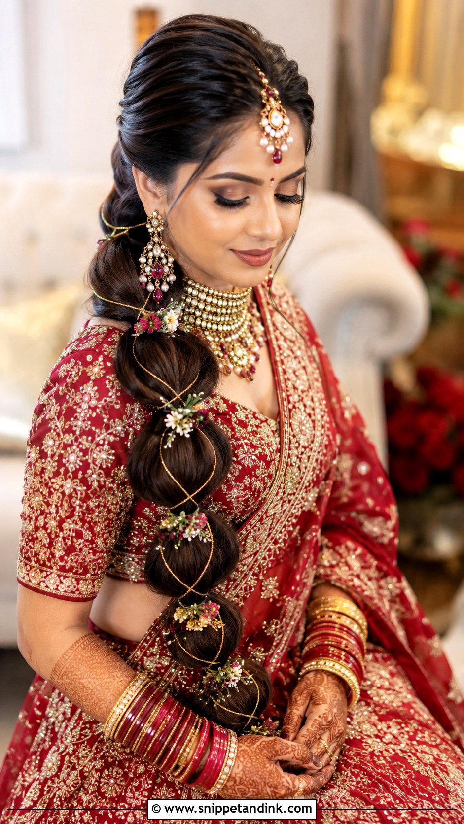 Mandap Bridal Bubble Braid - Snippet and Ink - 15 Mandap Bride Hairstyle Ideas