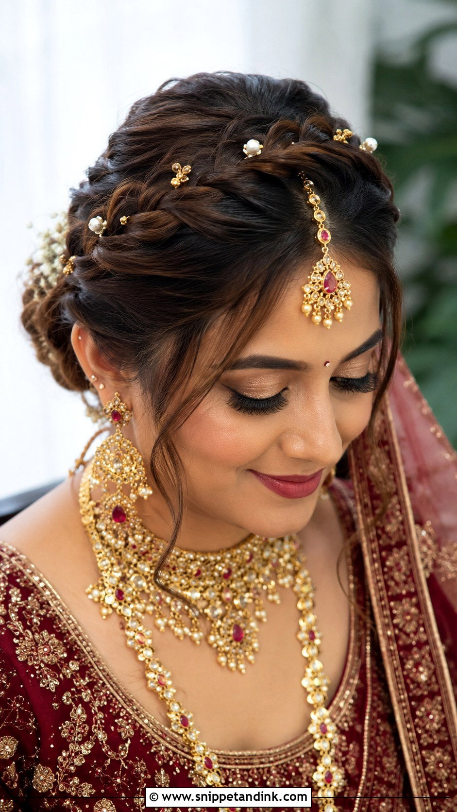 Mandap Bridal Crown Braid Bun - Snippet and Ink - 15 Mandap Bride Hairstyle Ideas