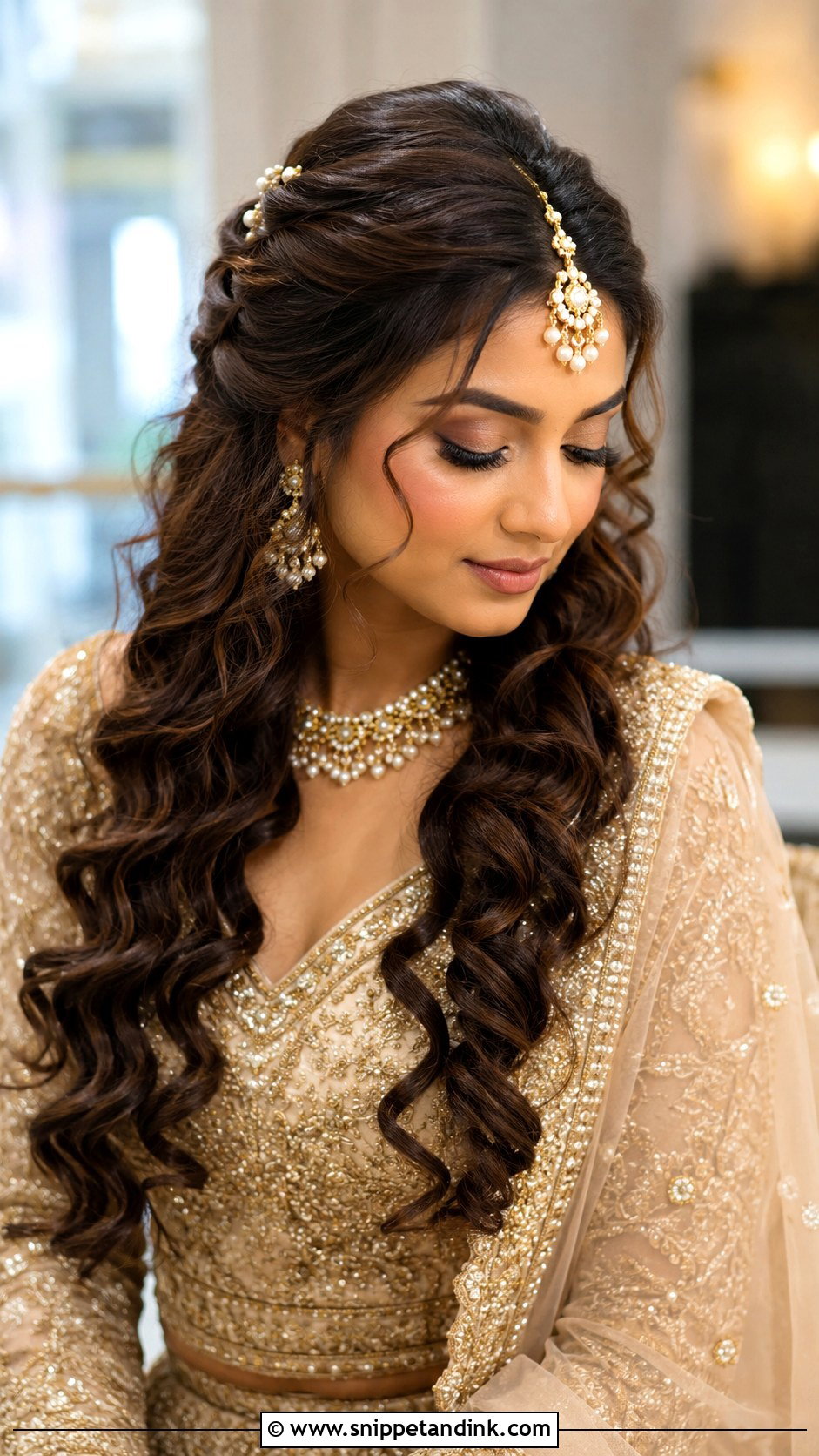 Mandap Bridal Half Up Curls - Snippet and Ink - 15 Mandap Bride Hairstyle Ideas