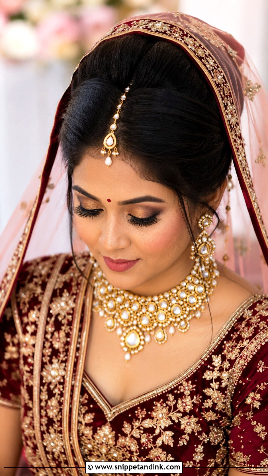 Mandap Bridal Low Bun With Gajra - Snippet and Ink - 15 Mandap Bride Hairstyle Ideas