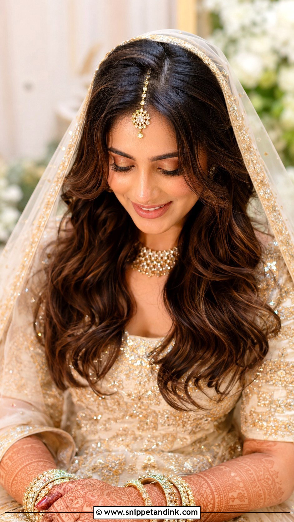 Mandap Bridal Open Waves With Dupatta - Snippet and Ink - 15 Mandap Bride Hairstyle Ideas