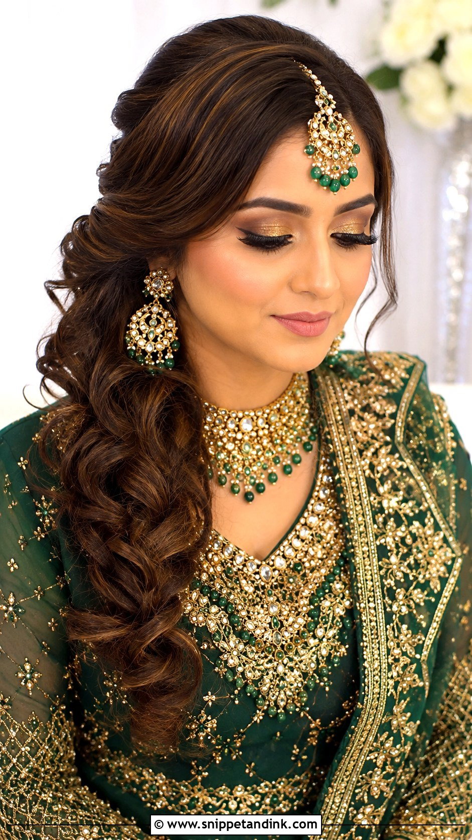 Mandap Bridal Side Swept Curls - Snippet and Ink - 15 Mandap Bride Hairstyle Ideas