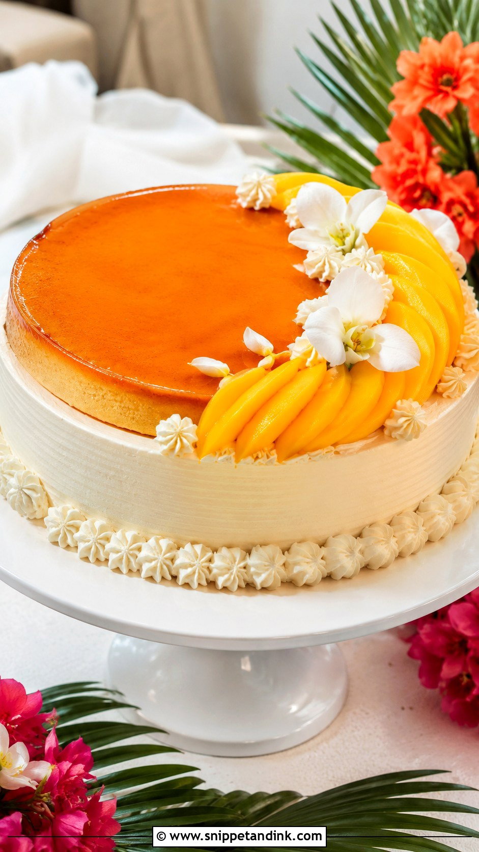 Mango Flan Wedding Cake - Snippet and Ink - 20 Wedding Flan Cake Ideas