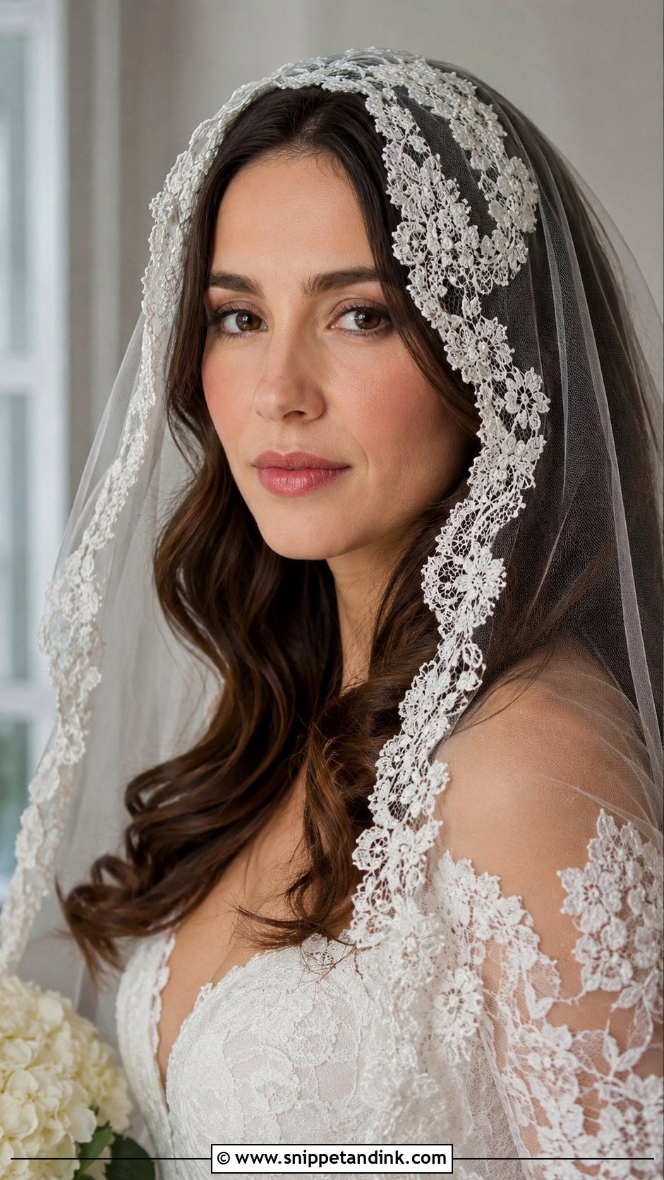 Mantilla Blusher Veil With Hair Down - Snippet and Ink - 25 Blusher Veil with Hair Down Ideas