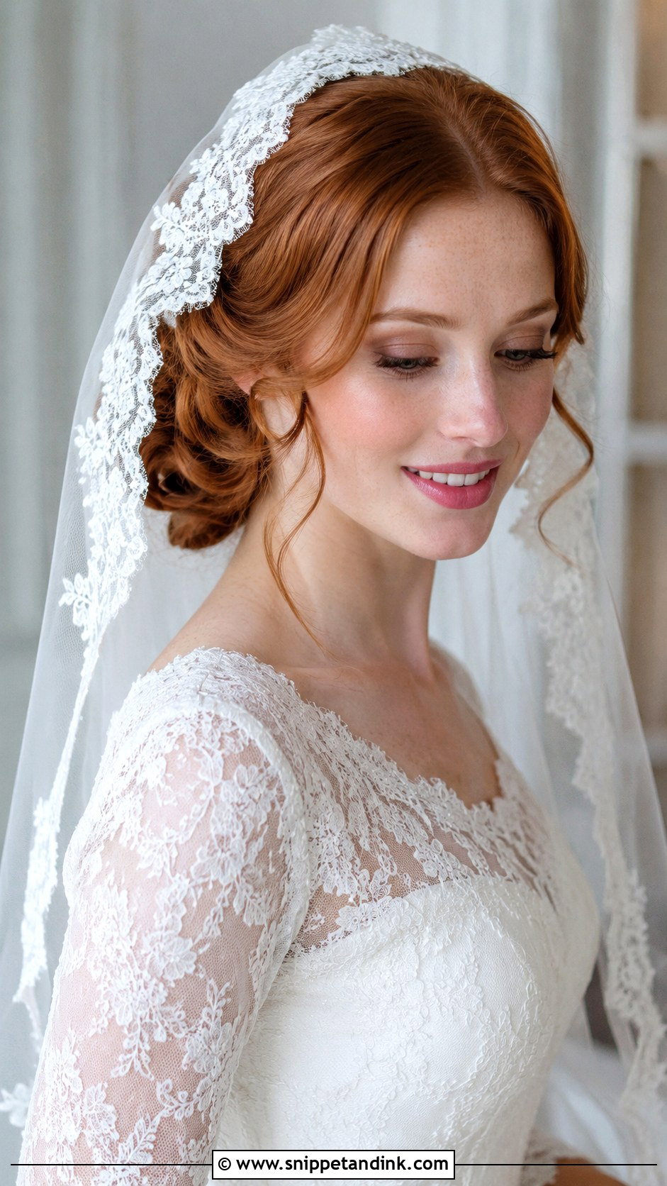 Mantilla Veil With Curly Chignon - Snippet and Ink - 15 Mantilla Veil Curly Hair Ideas
