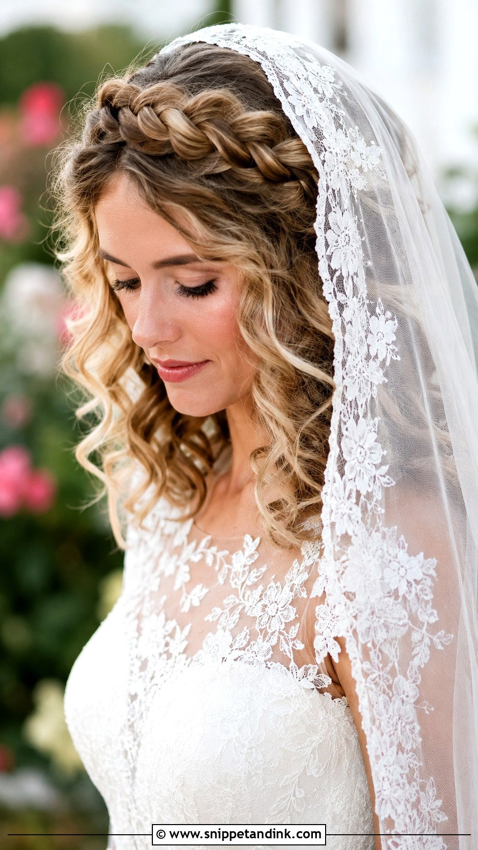 Mantilla Veil With Curly Crown Braid - Snippet and Ink - 15 Mantilla Veil Curly Hair Ideas