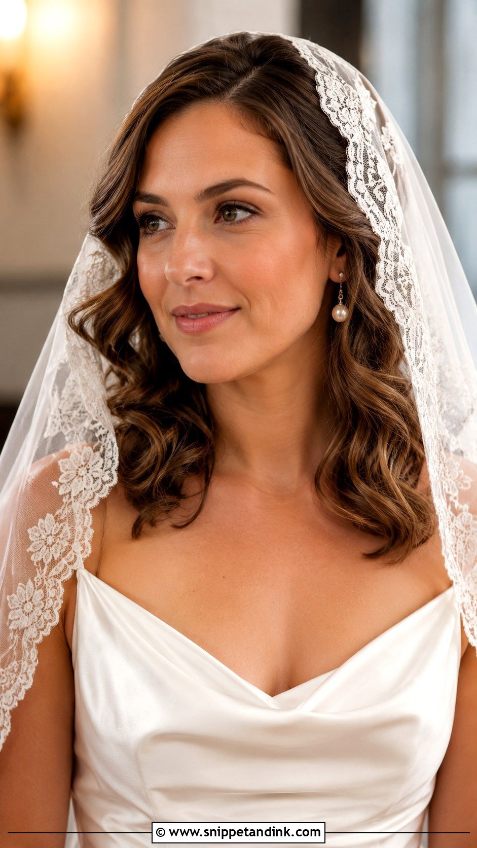 Mantilla Veil With Curly Lob - Snippet and Ink - 15 Mantilla Veil Curly Hair Ideas